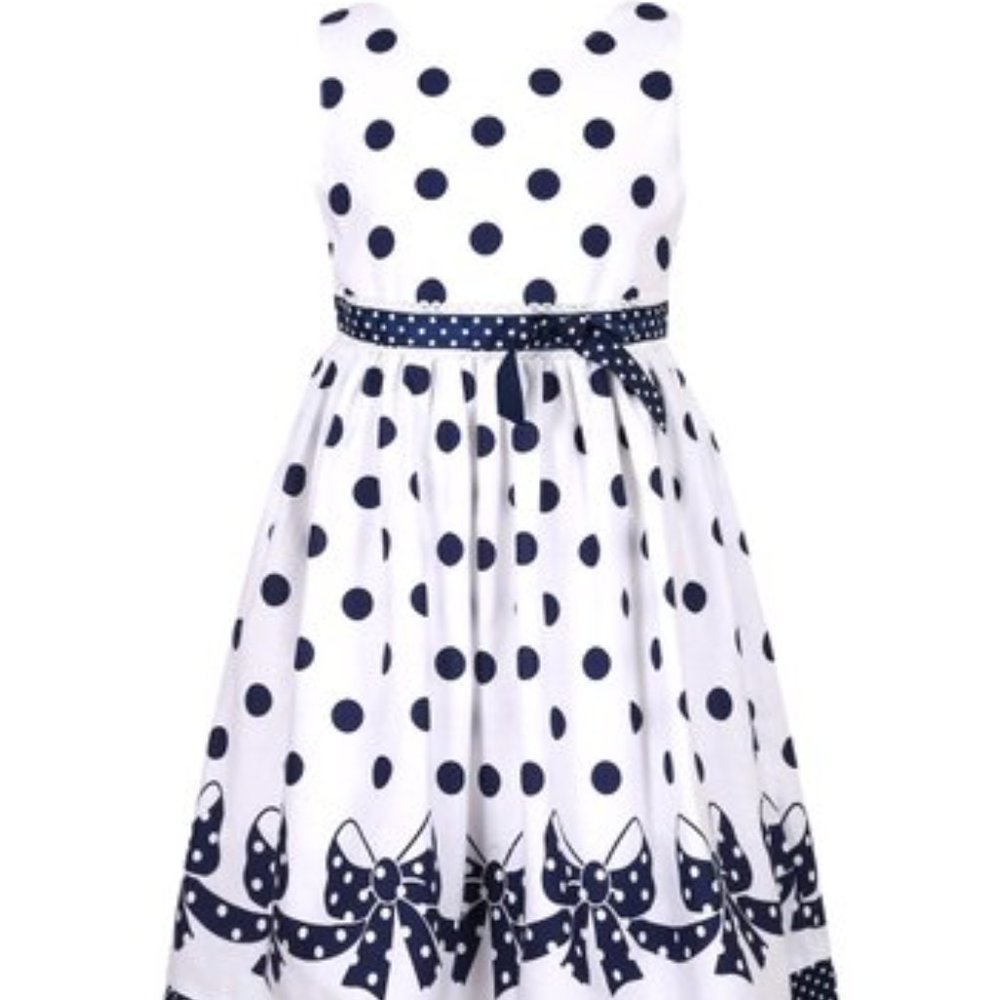 Richie House Navy & White Polka Dot Dress w/Bows